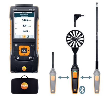 Miernik wielofunkcyjny Testo 440 delta P - prędkość przepływu ComboKit 2 z Bluetooth